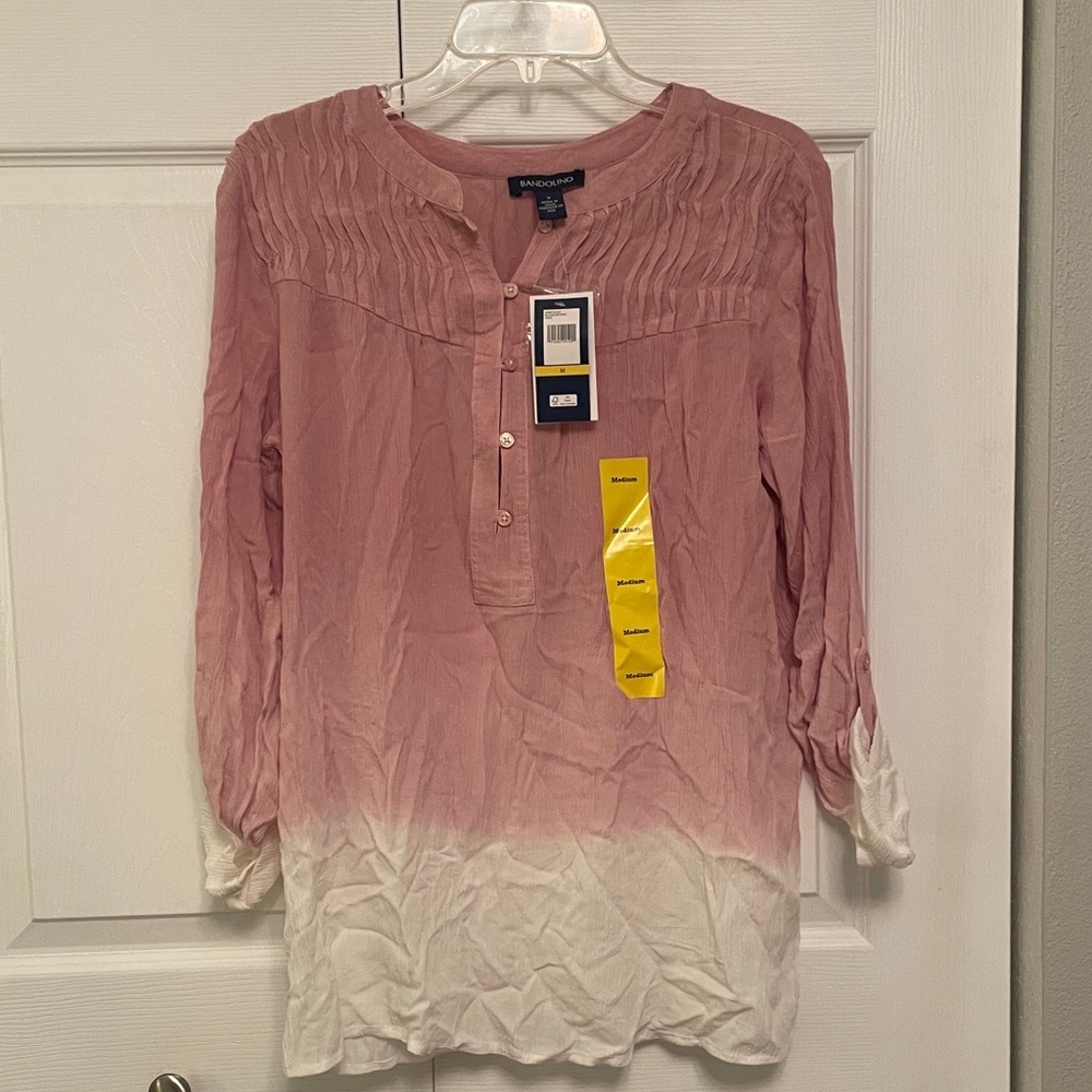 🌺NWT BANDOLINO Tunic Lightweight Ombré Pullover Top Convertible Sleeves Shirt